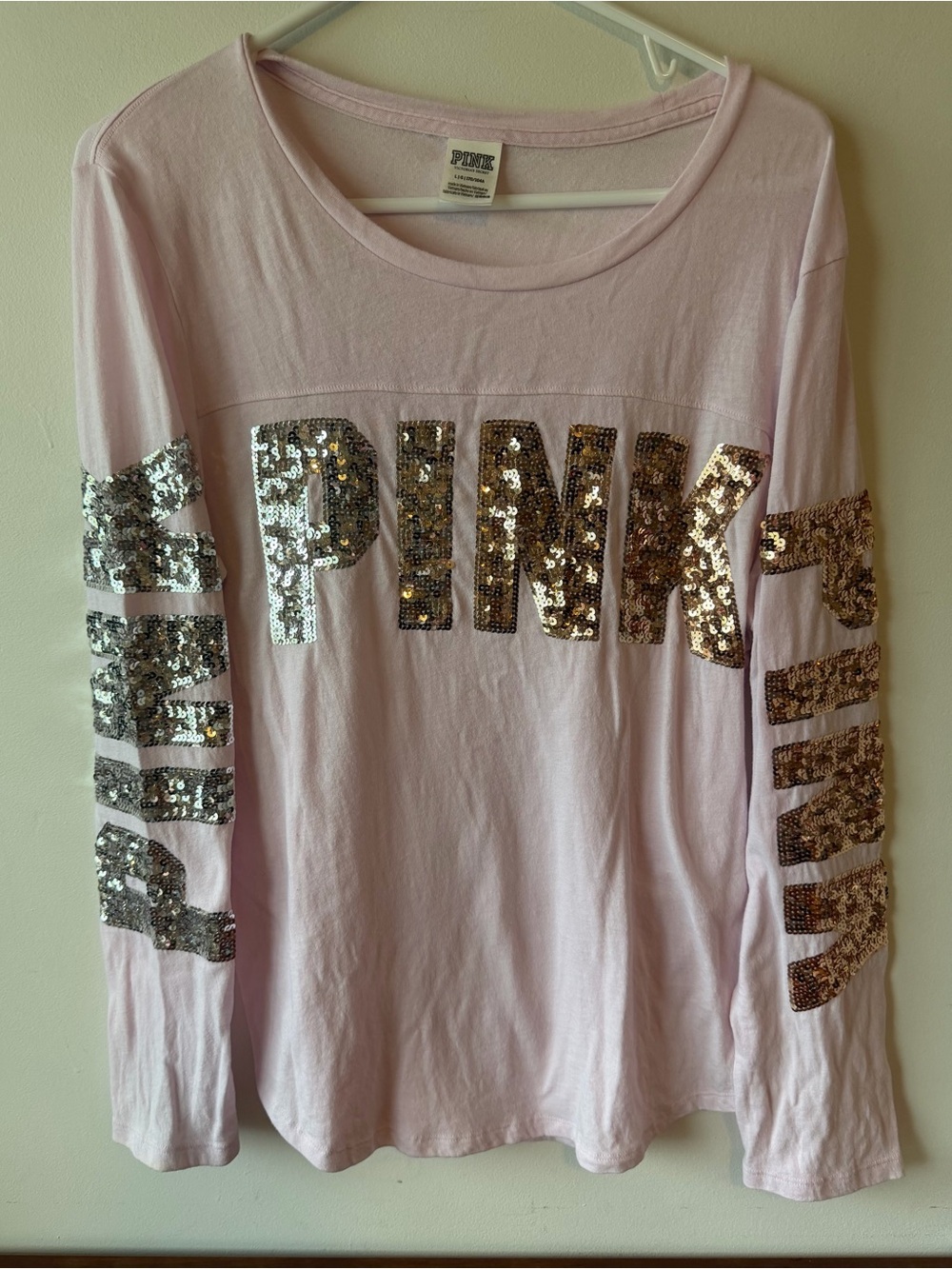 PINK Victoria's Secret Sequin Ombre Bling Long Sleeve T-Shirt L
